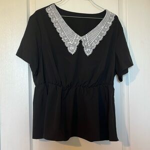 Basic Black Top With Lace butterfly collar